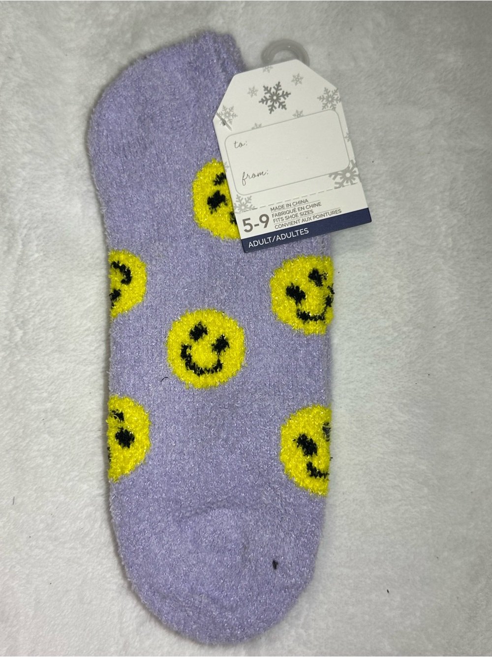 Lavender Smiley Face Cozy Ankle Socks - Size 5-9